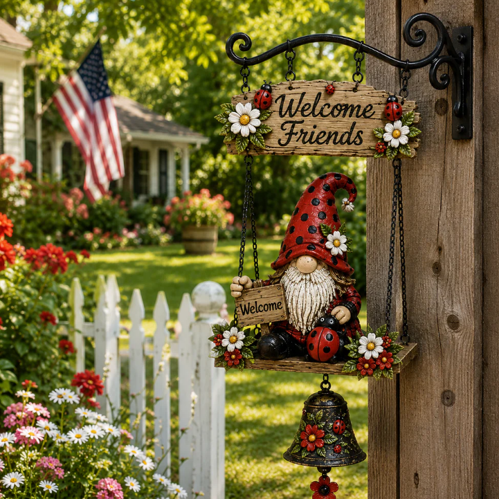 Rustic Garden Gnome Bell Outdoor Decor🐞🌸