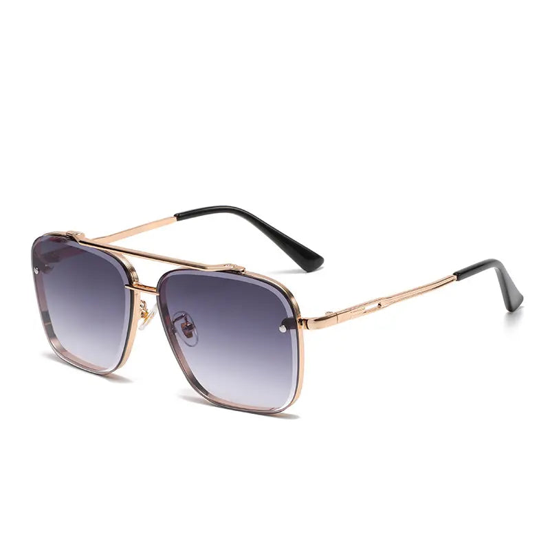 2 pack Brown lens Grey lens Flat Top Aviator Sunglasses for Women and Men, DoubleBridge Square Metal Frame, Tangle-Free Eyewear withUV400 Protection, High Quality Sunglasses, LightweightDurable Sunglasses