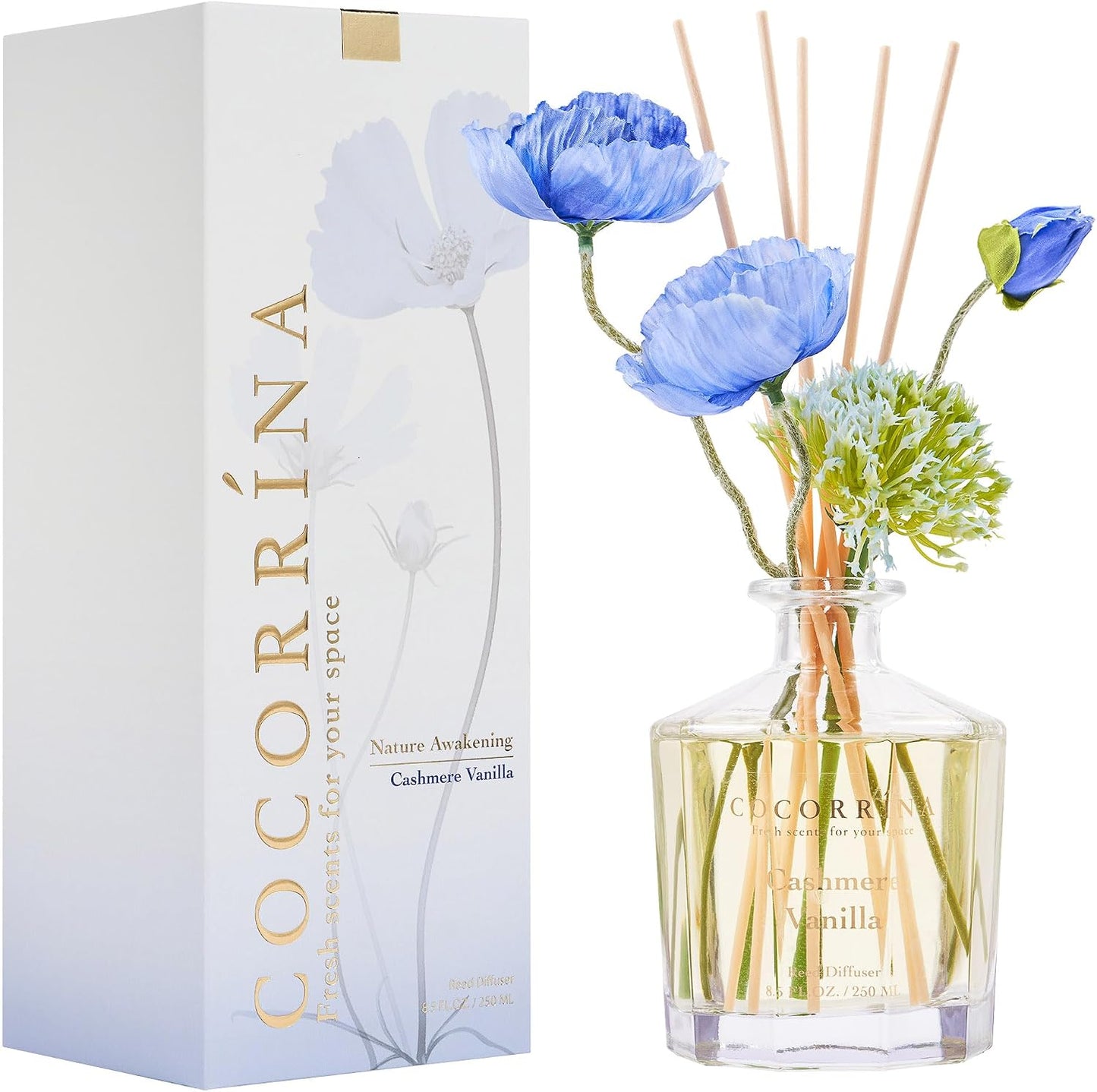 Reed Diffuser - Sandalwood Rose 8.5 Fl.oz Flower Reed Diffuser Set with 8 Sticks, Home Fragrance Reed Diffuser for Home Bedroom Office Bathroom Shelf Decor (Master Collection)