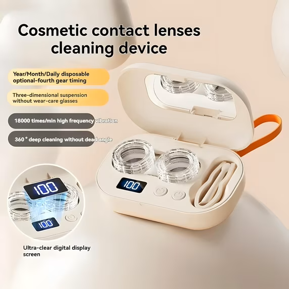 Rechargeable Ultrasonic Contact Lens Cleaner, Contact LensApplicator Tool, Gentle Cleaning & 99% Brightness(BUY MORE SAVE MORE)