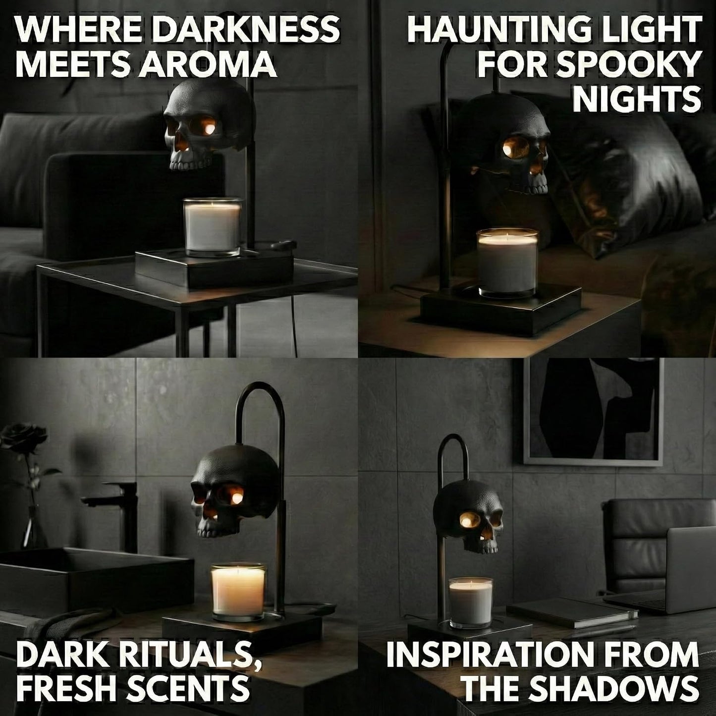Skull Candle Warmer Lamp with Timer and Dimmer, Black Gothic Decor