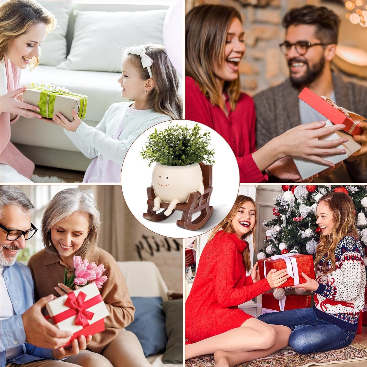 Smiley Face Flower Pot, Unique Smiley Face Rocking Sitting Rocking Chair Flower Pot,Resin Chair with Drainage Holes, Indoor and Outdoor Plant Pot, DIY Decoration Gift for Plant Lovers