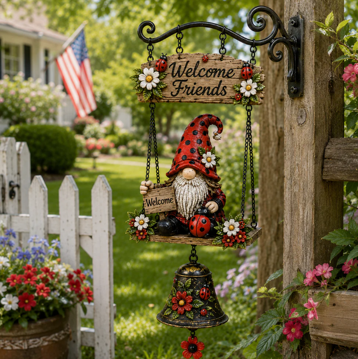 Rustic Garden Gnome Bell Outdoor Decor🐞🌸