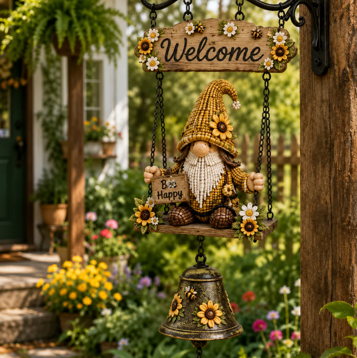 Rustic Garden Gnome Bell Outdoor Decor🐞🌸