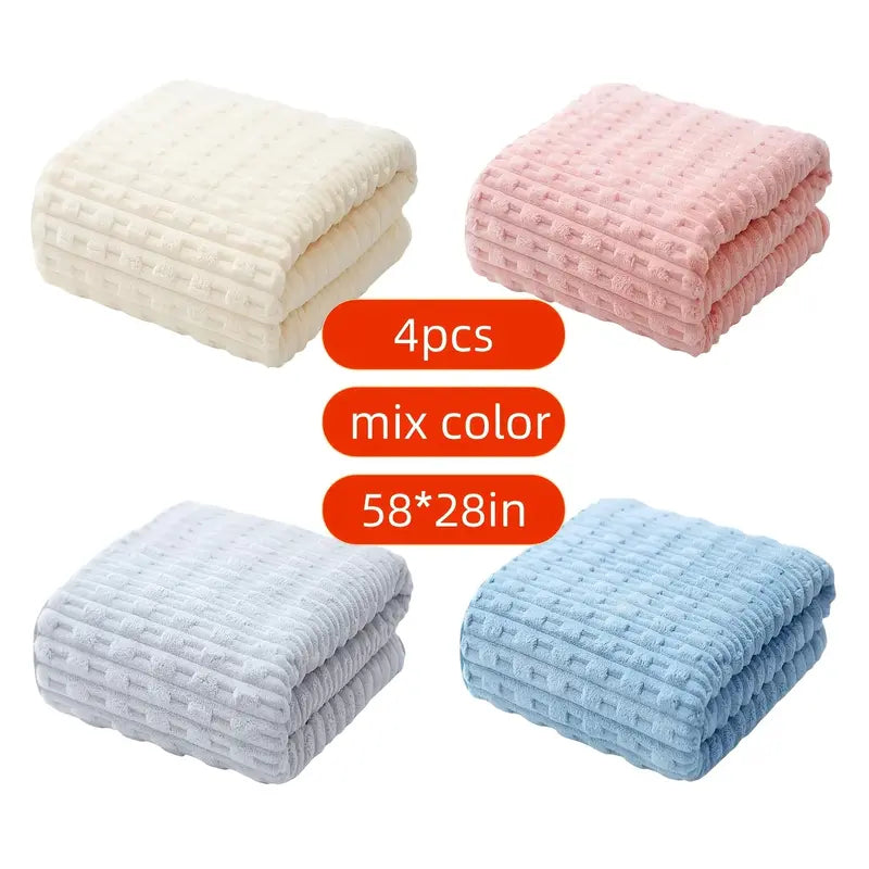 Pack of 4 Super Soft Woven Bath Towels - Quick-Drying Microfiber