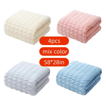 Pack of 4 Super Soft Woven Bath Towels - Quick-Drying Microfiber