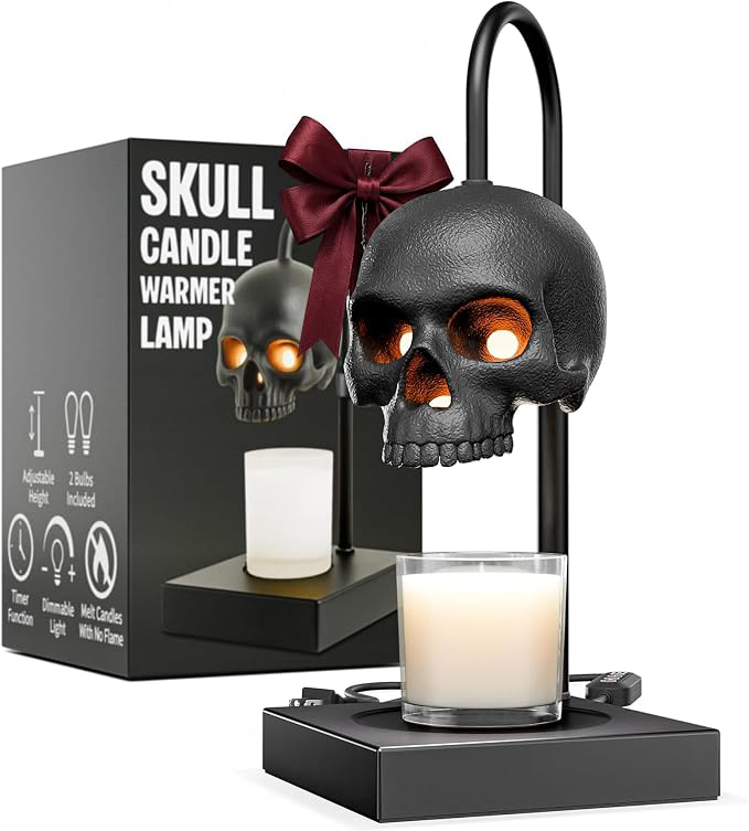 Skull Candle Warmer Lamp with Timer and Dimmer, Black Gothic Decor