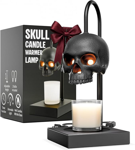 Skull Candle Warmer Lamp with Timer and Dimmer, Black Gothic Decor