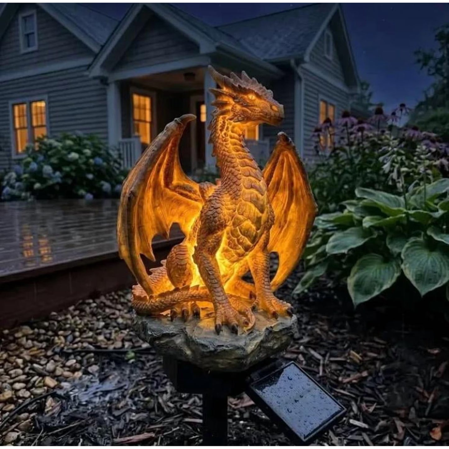 Dragon Legacy Golden Ember Solar Dragon Garden Statue Light