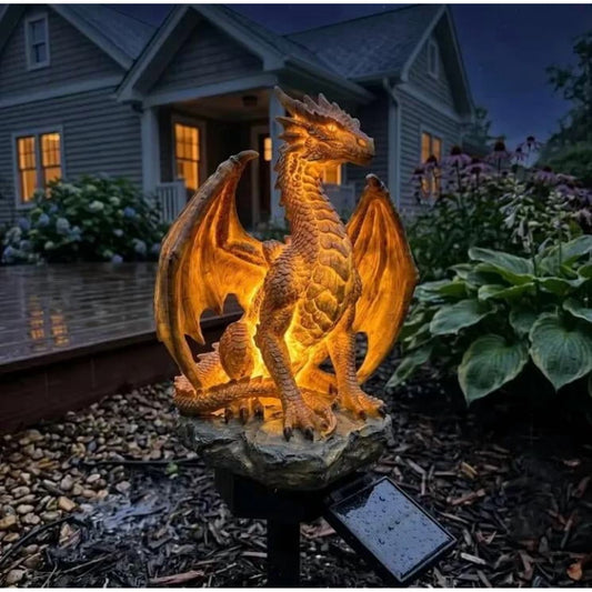 Dragon Legacy Golden Ember Solar Dragon Garden Statue Light