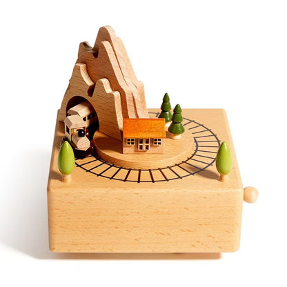 Wood Musical Box Birthday HomeDecoration Rotating Music Boxes MagneticTrain Toy with Mountain Tunnel for Kids BoysGirls