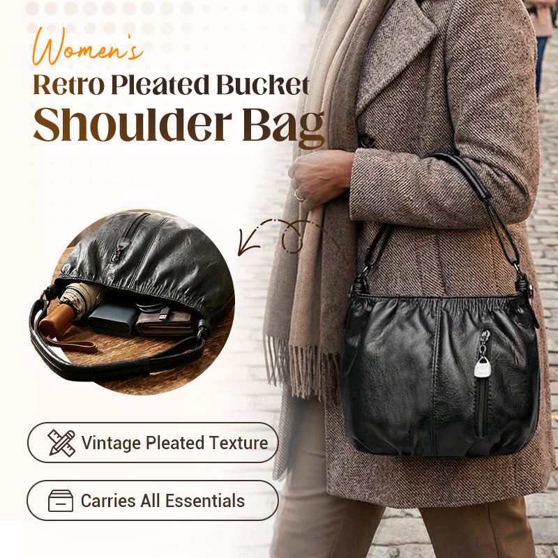 🎀2026 New Arrival🔥Casual Pleated Bucket Soft Leather Handbag Shoulder Bag