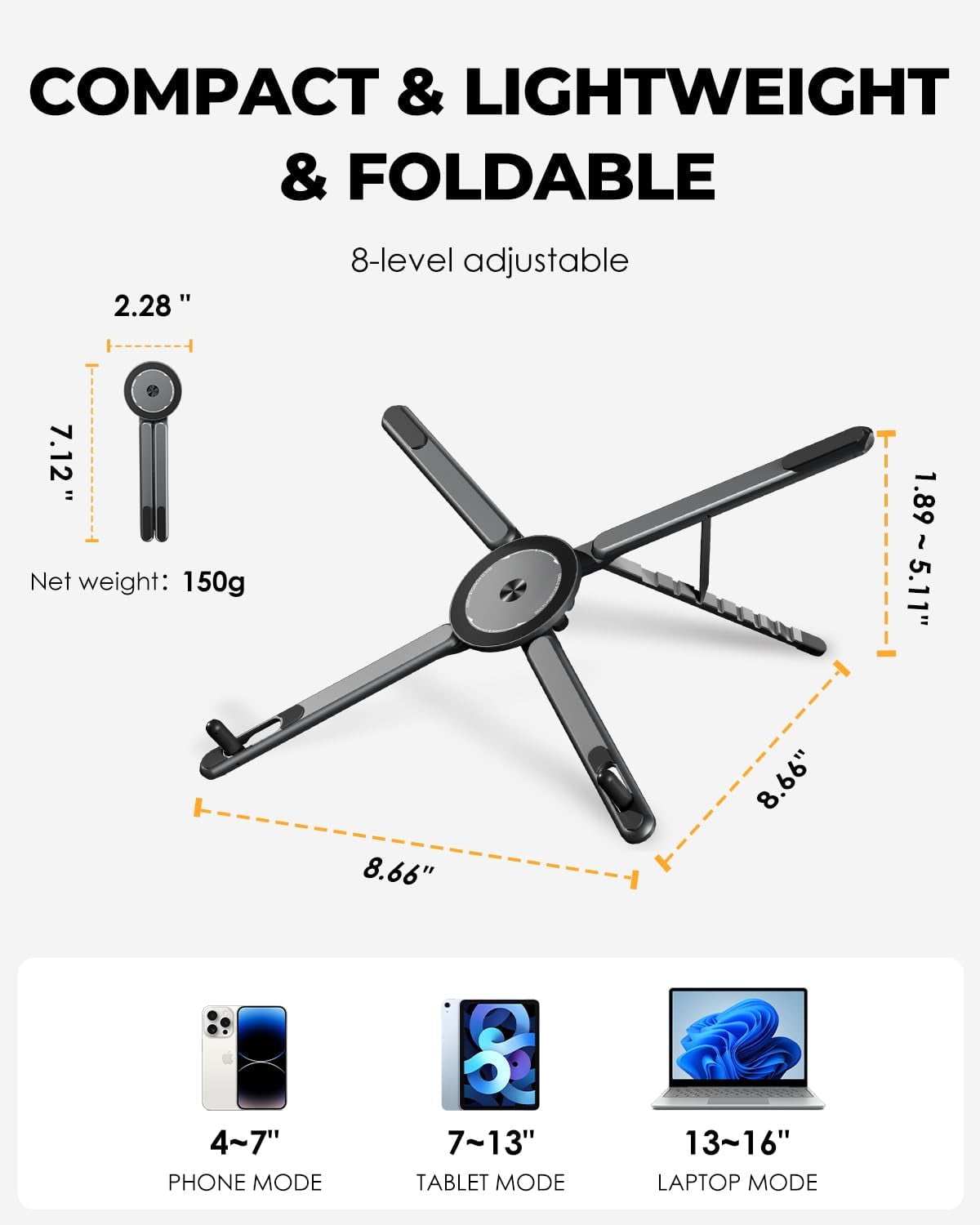 Foldable Laptop Stand for Desk, 3 in 1 Portable Holder forLaptop