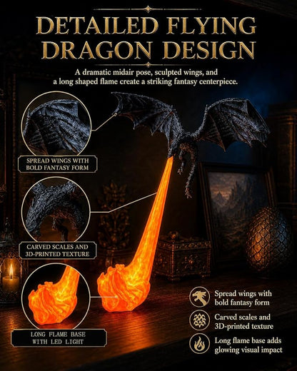 Dragon Bookshelf Nook Light, 3D Printed Fire-Breathing Fantasy Shelf Decor