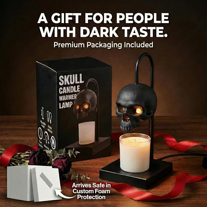 Skull Candle Warmer Lamp with Timer and Dimmer, Black Gothic Decor
