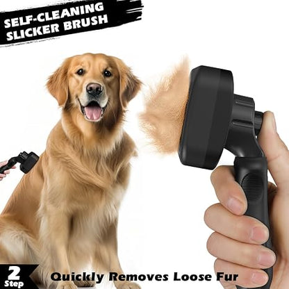Professional 3PCS Self Cleaning Slicker Brush & Pet Grooming Rake & Flea Comb