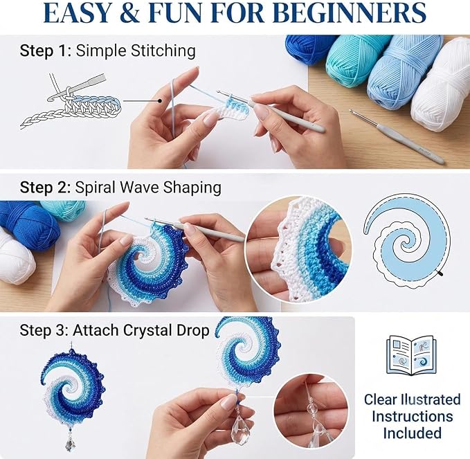 Ocean Wave Crochet Wind Spinner DIY Kit,Spiral Ocean Wave Wind Spinner DIY Crochet Kit(BUY MORE SAVE MORE)