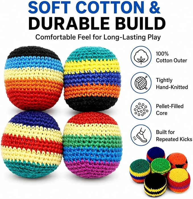 6-Pack Footbag Sack Set – Soft Kick Sack Balls for Adults & Beginners(BUY MORE SAVE MORE)