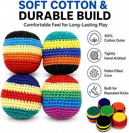 6-Pack Footbag Sack Set – Soft Kick Sack Balls for Adults & Beginners(BUY MORE SAVE MORE)