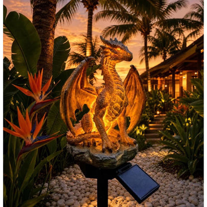 Dragon Legacy Golden Ember Solar Dragon Garden Statue Light