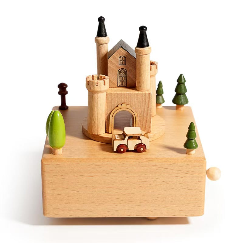 Wood Musical Box Birthday HomeDecoration Rotating Music Boxes MagneticTrain Toy with Mountain Tunnel for Kids BoysGirls