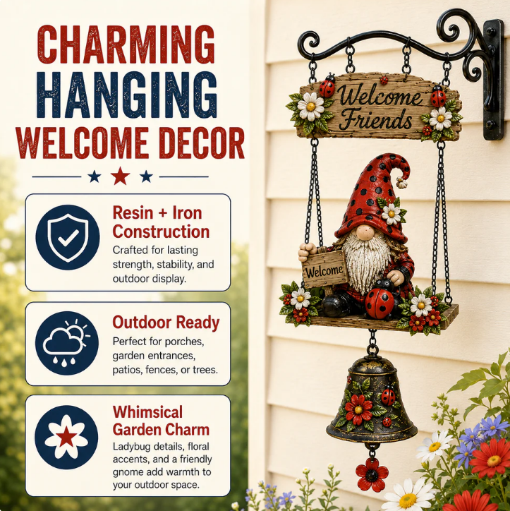 Rustic Garden Gnome Bell Outdoor Decor🐞🌸