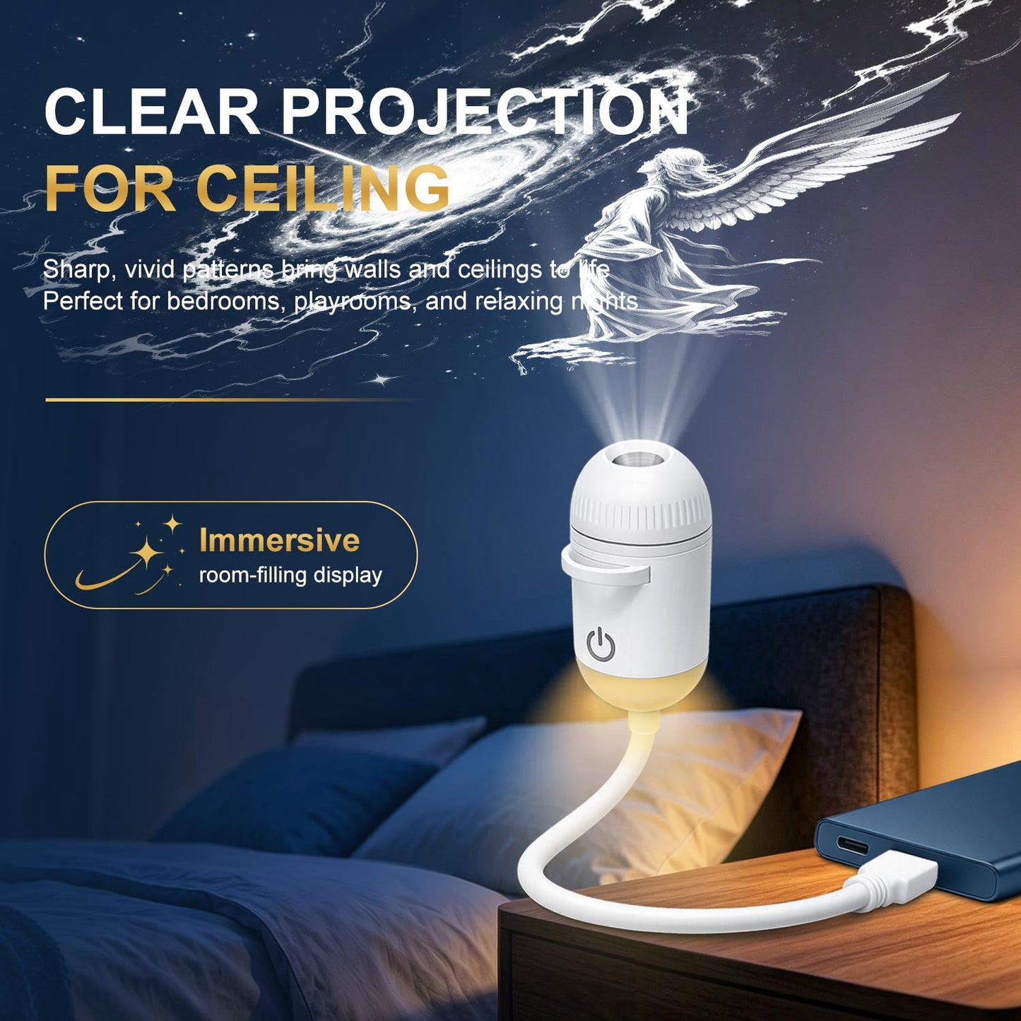 Galaxy Projector Night Light,USB Power Light with  Sliding Projection Films,Adjustable Brightness 360° Rotating Design for Car and Home Decoration