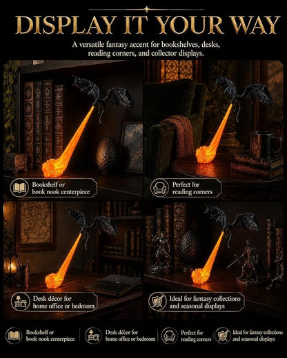 Dragon Bookshelf Nook Light, 3D Printed Fire-Breathing Fantasy Shelf Decor