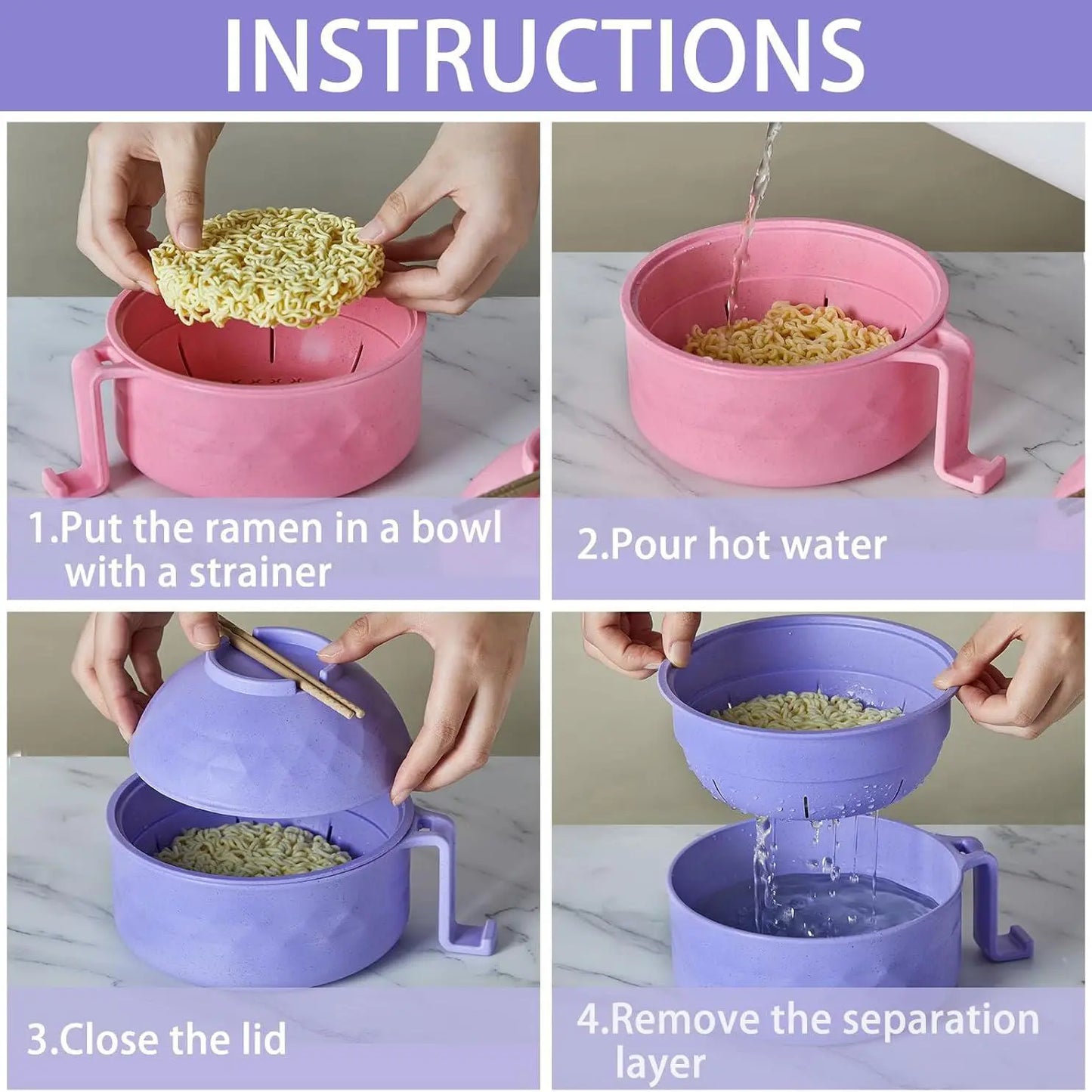 Ramen Bowl Set - 2 Sets with Utensils & Lids