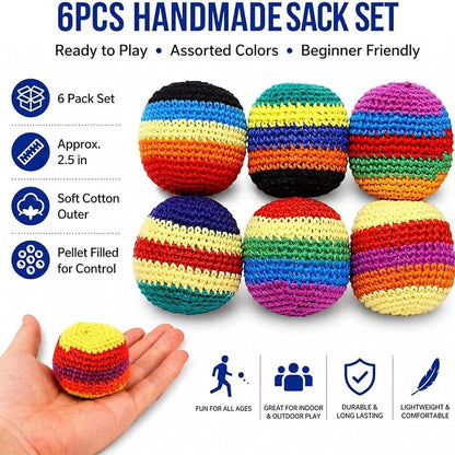 6-Pack Footbag Sack Set – Soft Kick Sack Balls for Adults & Beginners(BUY MORE SAVE MORE)