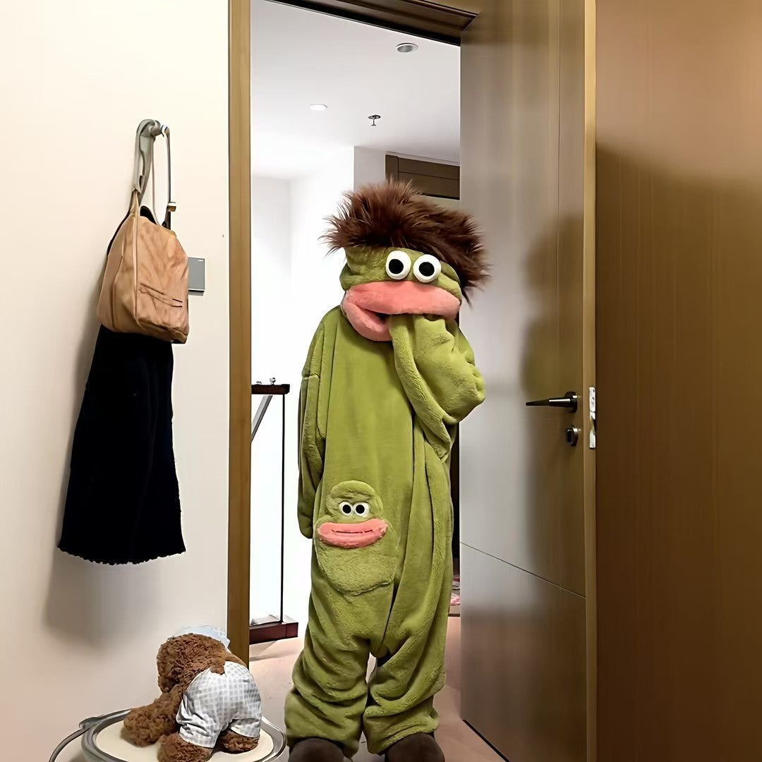 Silly Onesie, Funny Green Monster Hooded Fleece OnesiePajamas, Cozy Ultra-Soft Plush One-Piece Loungewear