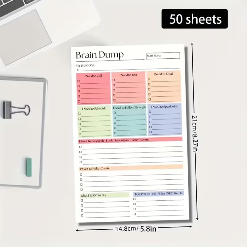 50 Sheets Daily Planner Notepad, Task Checklist To Do List Organizer Pad, Brain Dump Planning Notebook（BUY MORE SAVE MORE)