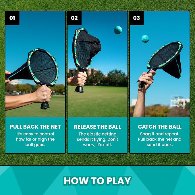 Slingshot Catch & Launch Game, 2 Rackets & 2 Soft Balls