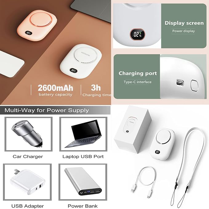 Portable Neck Fan, Mini SmallPersonal Handheld Fan USB Rechargeable 3Speed
