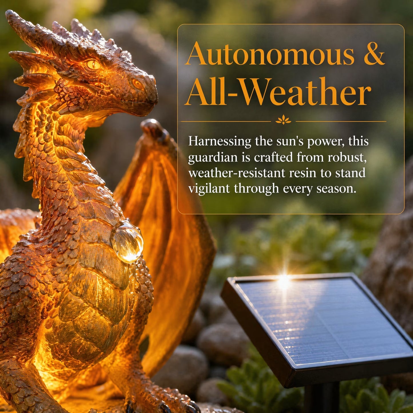 Dragon Legacy Golden Ember Solar Dragon Garden Statue Light