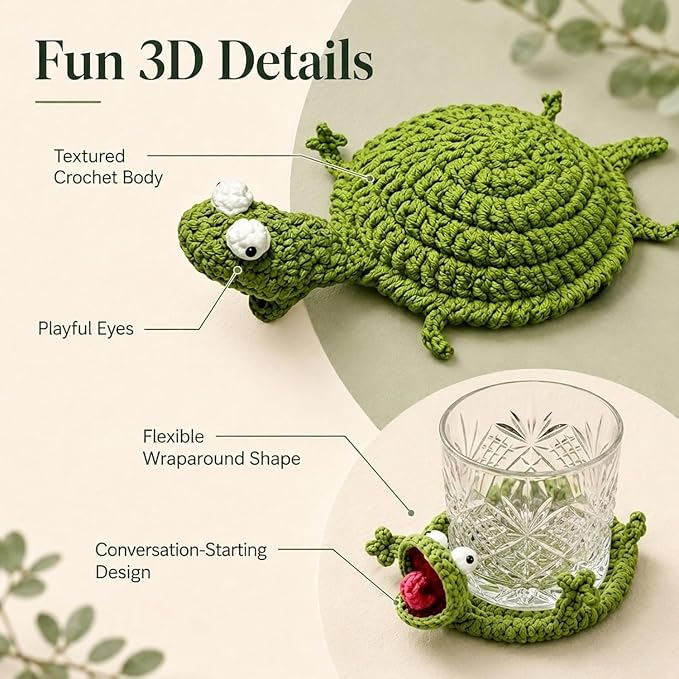 Crochet Lizard Coaster, 3D Amigurumi Handmade Animal Cup Mat-BUY 2 SAVE $11.9