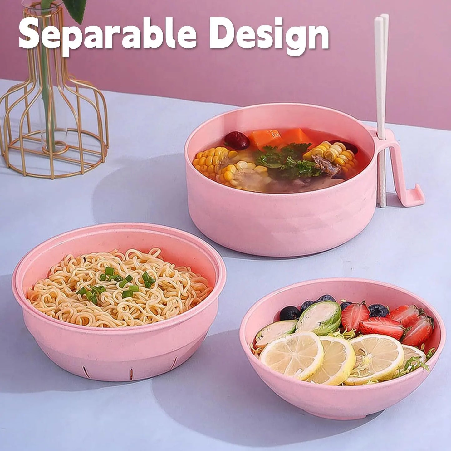 Ramen Bowl Set - 2 Sets with Utensils & Lids
