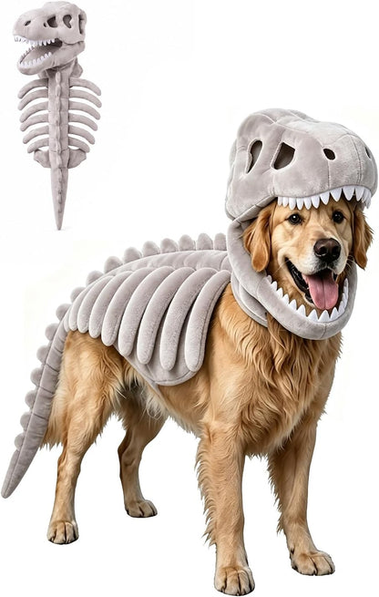 Pet Dinosaur Costume, Soft Plush T-Rex Skeleton Halloween Costume for Dogs