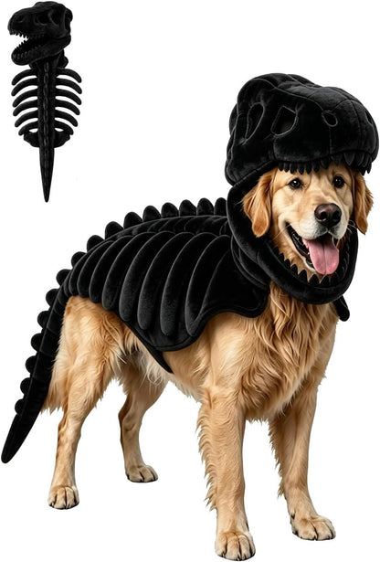 Pet Dinosaur Costume, Soft Plush T-Rex Skeleton Halloween Costume for Dogs