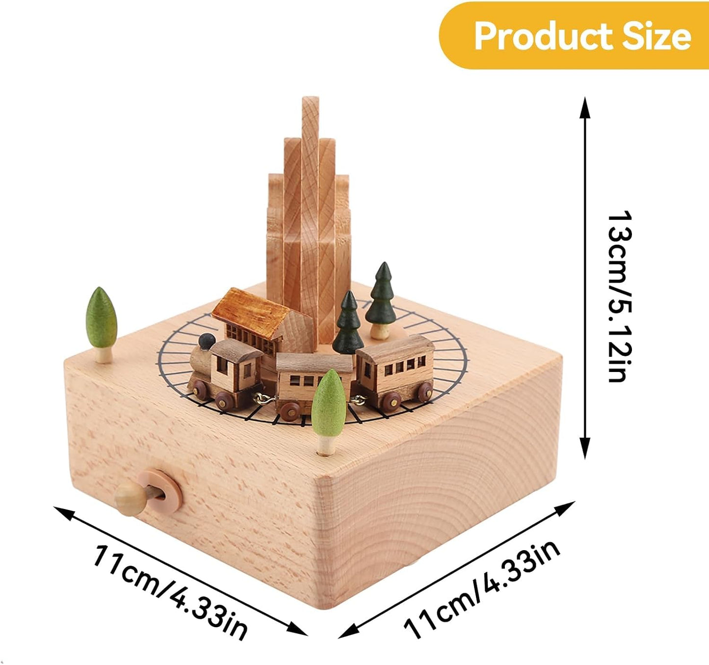 Wood Musical Box Birthday HomeDecoration Rotating Music Boxes MagneticTrain Toy with Mountain Tunnel for Kids BoysGirls
