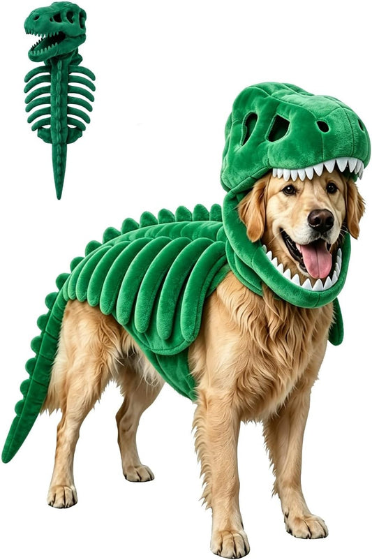 Pet Dinosaur Costume, Soft Plush T-Rex Skeleton Halloween Costume for Dogs