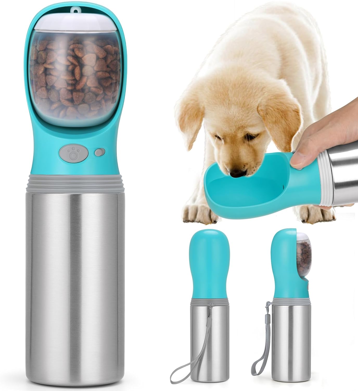 Portable Dog Water Bottle, 14 OZ, Stainless Steel Leak Proof Puppy Water Dispenser with Drinking Feeder for Pets Travel, Walking, Hiking and Outdoor Activities