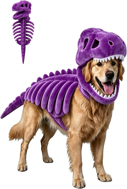 Pet Dinosaur Costume, Soft Plush T-Rex Skeleton Halloween Costume for Dogs