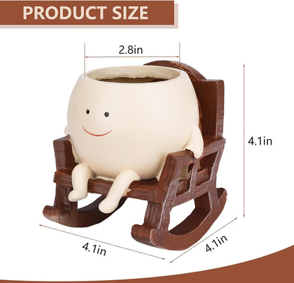 Smiley Face Flower Pot, Unique Smiley Face Rocking Sitting Rocking Chair Flower Pot,Resin Chair with Drainage Holes, Indoor and Outdoor Plant Pot, DIY Decoration Gift for Plant Lovers