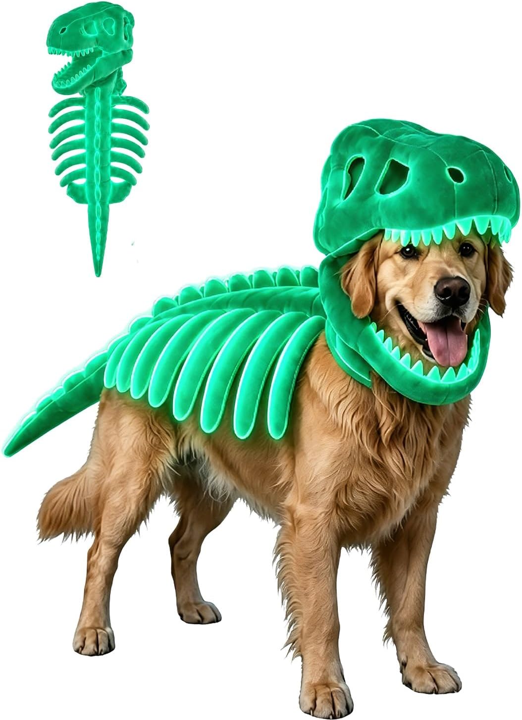 Pet Dinosaur Costume, Soft Plush T-Rex Skeleton Halloween Costume for Dogs