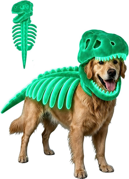 Pet Dinosaur Costume, Soft Plush T-Rex Skeleton Halloween Costume for Dogs