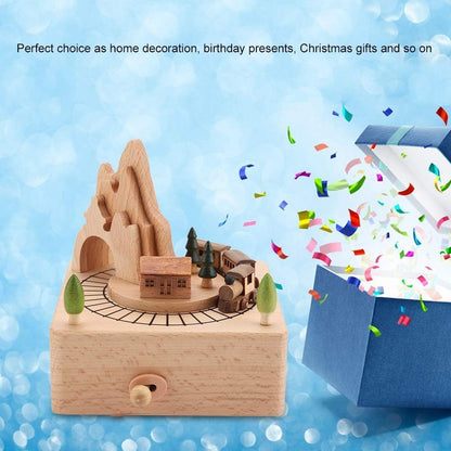 Wood Musical Box Birthday HomeDecoration Rotating Music Boxes MagneticTrain Toy with Mountain Tunnel for Kids BoysGirls