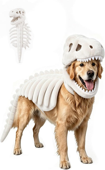 Pet Dinosaur Costume, Soft Plush T-Rex Skeleton Halloween Costume for Dogs