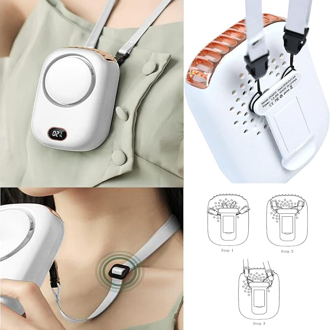 Portable Neck Fan, Mini SmallPersonal Handheld Fan USB Rechargeable 3Speed
