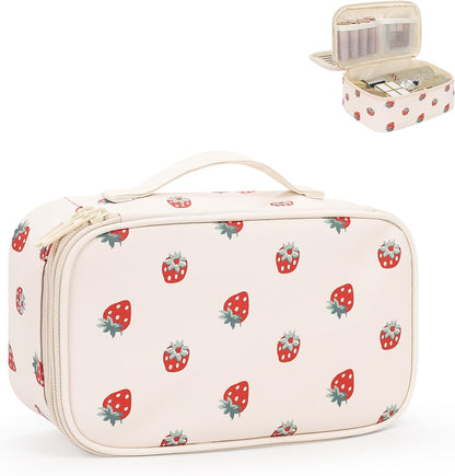 Travel Makeup Bag, Small Floral Cosmetic Bag with Makeup Brush Compartment